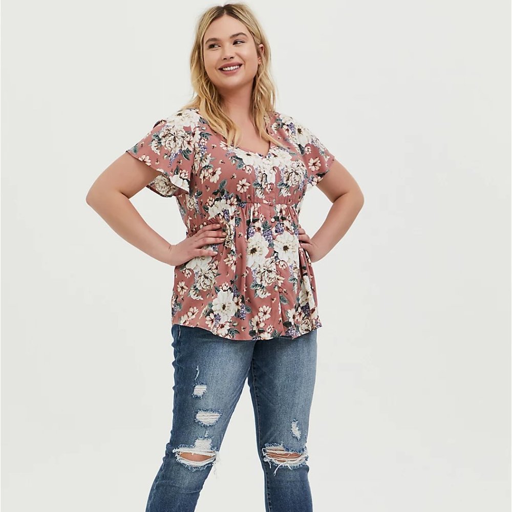 Torrid NWOT Dusty Rose Babydoll Top Size 2
